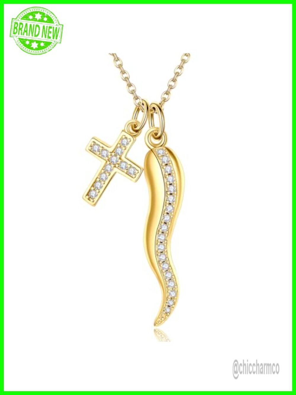925 Sterling Silver Cornicello Cross Necklace Italian Horn Pendant Good Luck